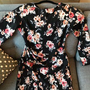 Black floral long sleeve mini dress